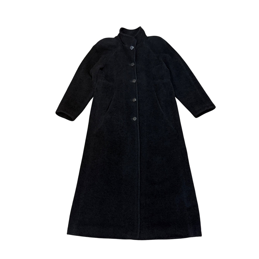 Sachi Collection Black Suri Alpaca Wool Long Coat Mock Neck Peru 8 Classic Stapl